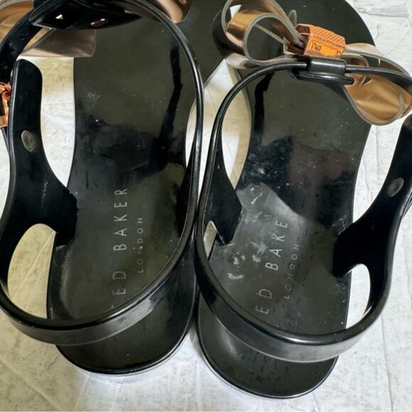 Ted Baker Ainda Rose Gold Bow Ankle TStrap Thong Jelly Bow Sandals Flats Black - Picture 7 of 16